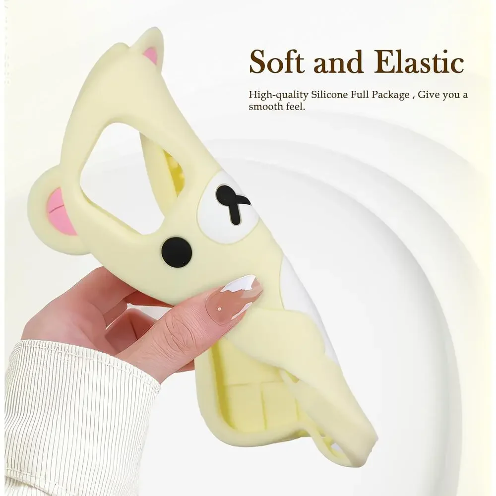 New IAIYOXI Soft Silicone Bear Case iPhone 15 Pro Max Cute 3D Cartoon Yellow